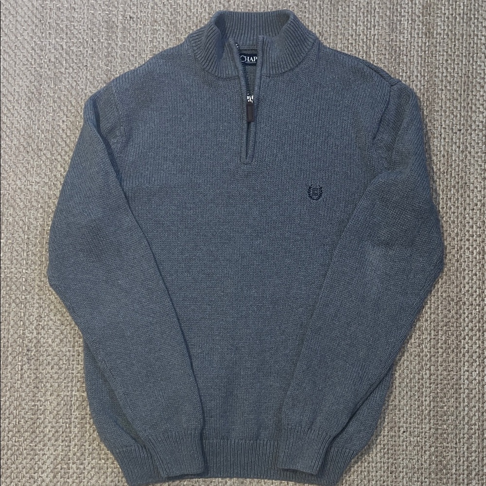Chaps Large Men's Charcoal Quarter Zip-Up Sweater 100% Cotton #preppy #cozy